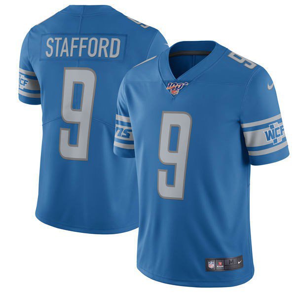 Nike Lions 9 Matthew Stafford Blue 100th Season Vapor Untouchable Limited Jersey