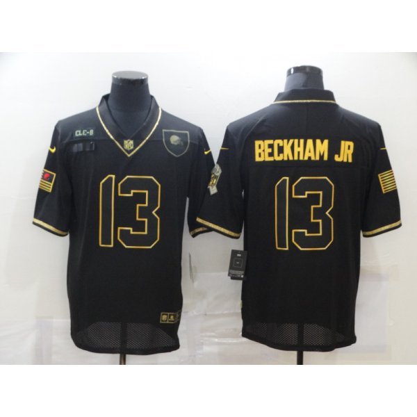 Men's Cleveland Browns #13 Odell Beckham Jr Black Gold 2020 Salute To Service Stitched NFL Nike Limited Jersey