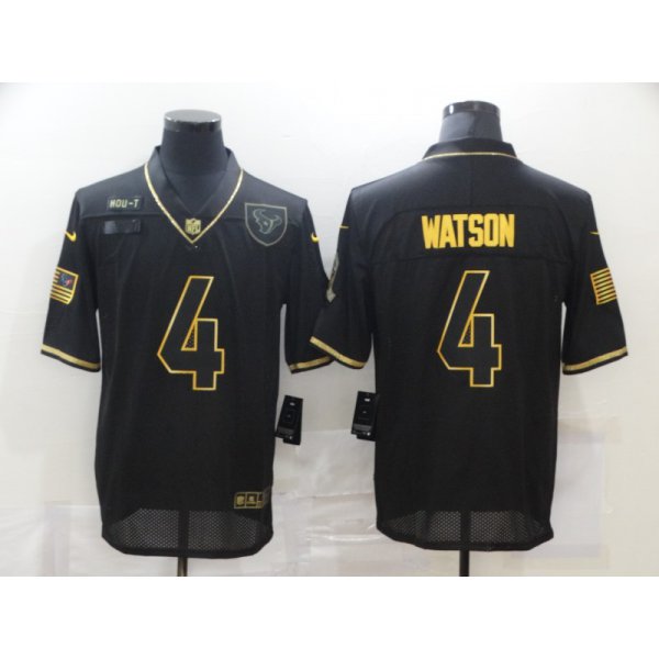 Men's Houston Texans #4 Deshaun Watson Black Gold 2020 Salute To Service Stitched NFL Nike Limited Jersey