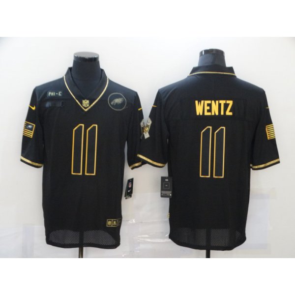 Men's Philadelphia Eagles #11 Carson Wentz Black Gold 2020 Salute To Service Stitched NFL Nike Limited Jersey