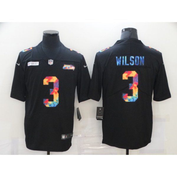 Men's Seattle Seahawks #3 Russell Wilson Multi-Color Black 2020 NFL Crucial Catch Vapor Untouchable Nike Limited Jersey