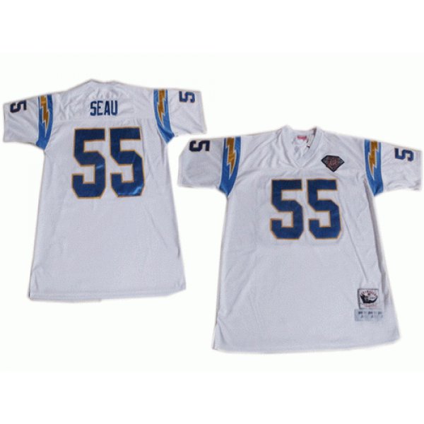 San Diego Chargers #55 Junior Seau White 75TH Throwback Jersey