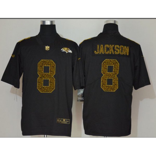 Men's Baltimore Ravens #8 Lamar Jackson Black 2020 Nike Flocked Leopard Print Vapor Limited NFL Jersey