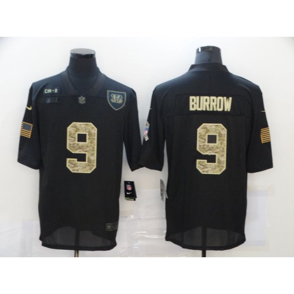Men's Cincinnati Bengals #9 Joe Burrow Black Camo 2020 Salute To Service Stitched NFL Nike Limited Jersey