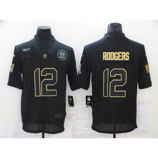 Men's Green Bay Packers #12 Aaron Rodgers Black 2020 Salute To Service Stitched NFL Nike Limited Jersey