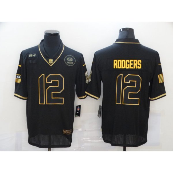 Men's Green Bay Packers #12 Aaron Rodgers Black Gold 2020 Salute To Service Stitched NFL Nike Limited Jersey