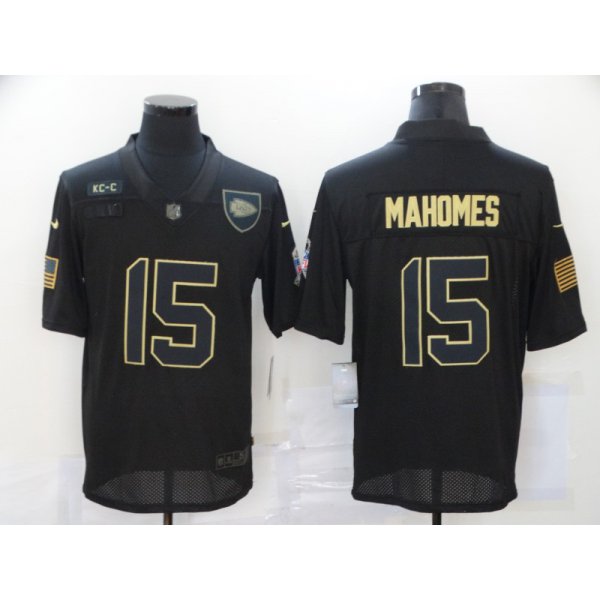 Men's Kansas City Chiefs #15 Patrick Mahomes Black 2020 Salute To Service Stitched NFL Nike Limited Jersey