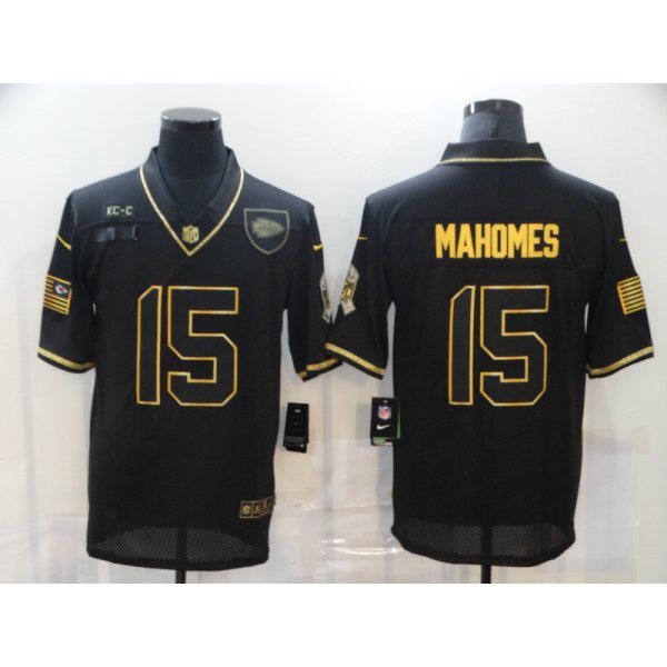 Men's Kansas City Chiefs #15 Patrick Mahomes Black Gold 2020 Salute To Service Stitched NFL Nike Limited Jersey