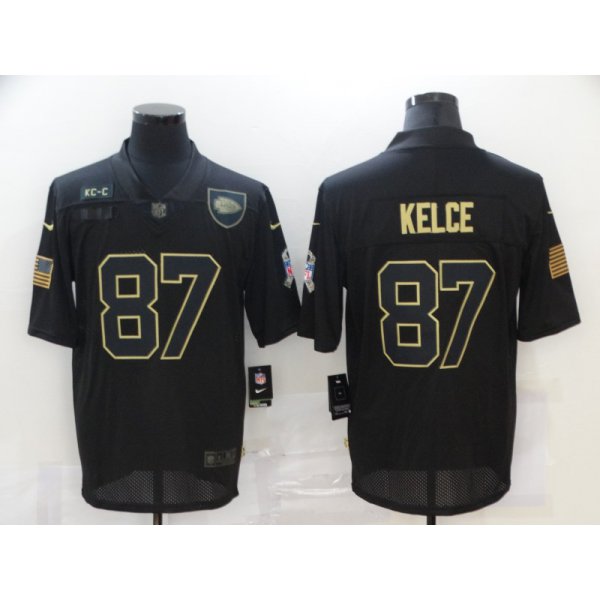 Men's Kansas City Chiefs #87 Travis Kelce Black 2020 Salute To Service Stitched NFL Nike Limited Jersey