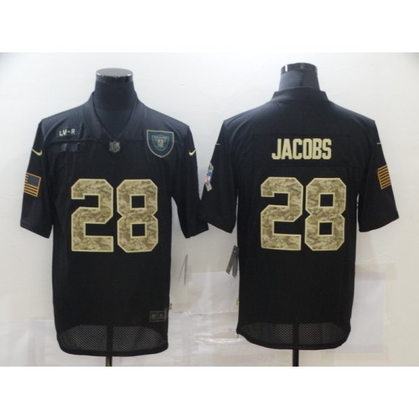 Men's Las Vegas Raiders #28 Josh Jacobs Black Camo 2020 Salute To Service Stitched NFL Nike Limited Jersey