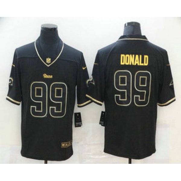 Men's Los Angeles Rams #99 Aaron Donald Black 100th Season Golden Edition Jersey