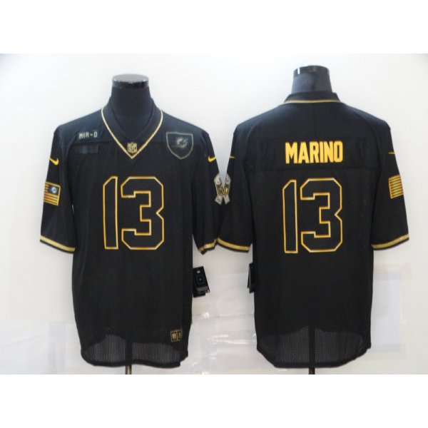 Men's Miami Dolphins #13 Dan Marino Black Gold 2020 Salute To Service Stitched NFL Nike Limited Jersey