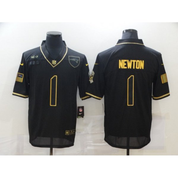 Men's New England Patriots #1 Cam Newton Black Gold 2020 Salute To Service Stitched NFL Nike Limited Jersey