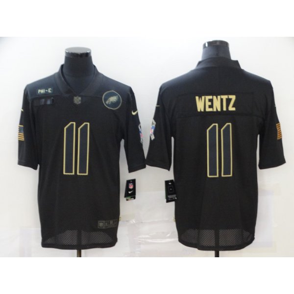 Men's Philadelphia Eagles #11 Carson Wentz Black 2020 Salute To Service Stitched NFL Nike Limited Jersey