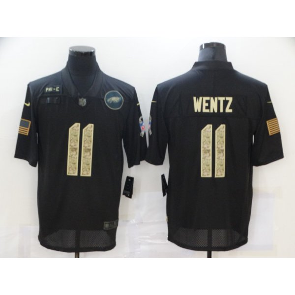 Men's Philadelphia Eagles #11 Carson Wentz Black Camo 2020 Salute To Service Stitched NFL Nike Limited Jersey