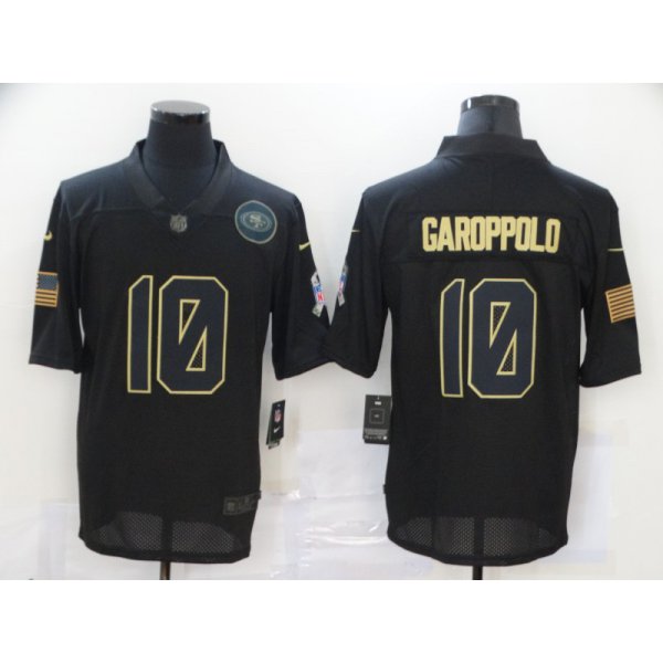 Men's San Francisco 49ers #10 Jimmy Garoppolo Black 2020 Salute To Service Stitched NFL Nike Limited Jersey