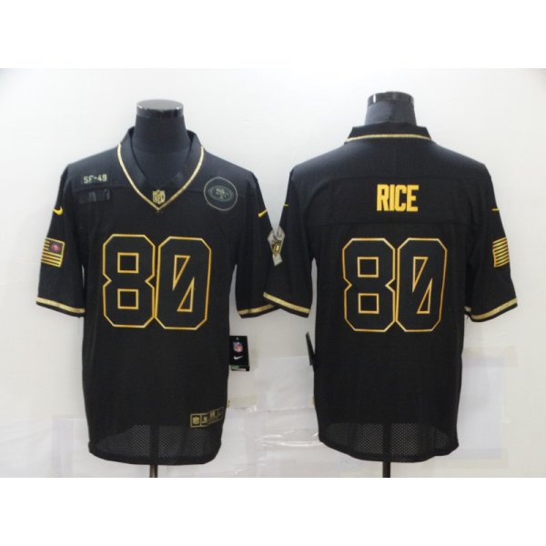 Men's San Francisco 49ers #80 Jerry Rice Black Gold 2020 Salute To Service Stitched NFL Nike Limited Jersey