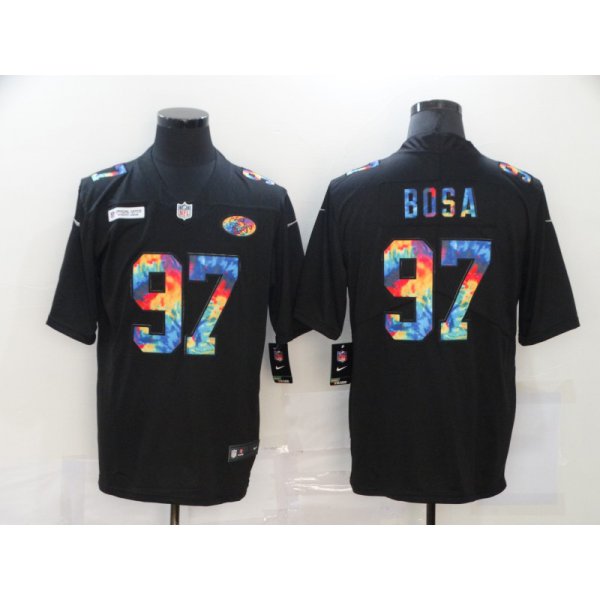 Men's San Francisco 49ers #97 Nick Bosa Multi-Color Black 2020 NFL Crucial Catch Vapor Untouchable Nike Limited Jersey