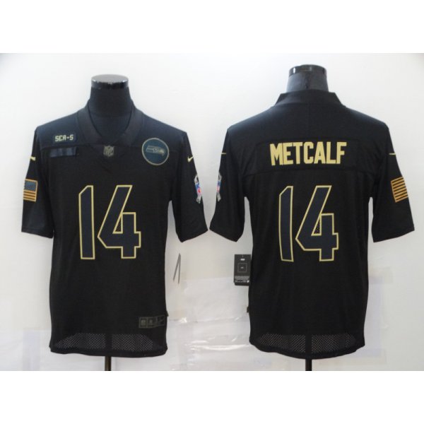 Men's Seattle Seahawks #14 D.K. Metcalf Black 2020 Salute To Service Stitched NFL Nike Limited Jersey