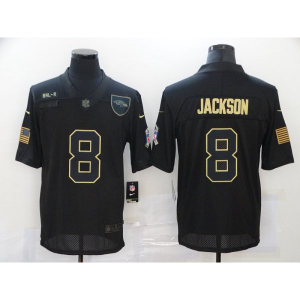 Men's Baltimore Ravens #8 Lamar Jackson Black 2020 Salute To Service Stitched NFL Nike Limited Jersey