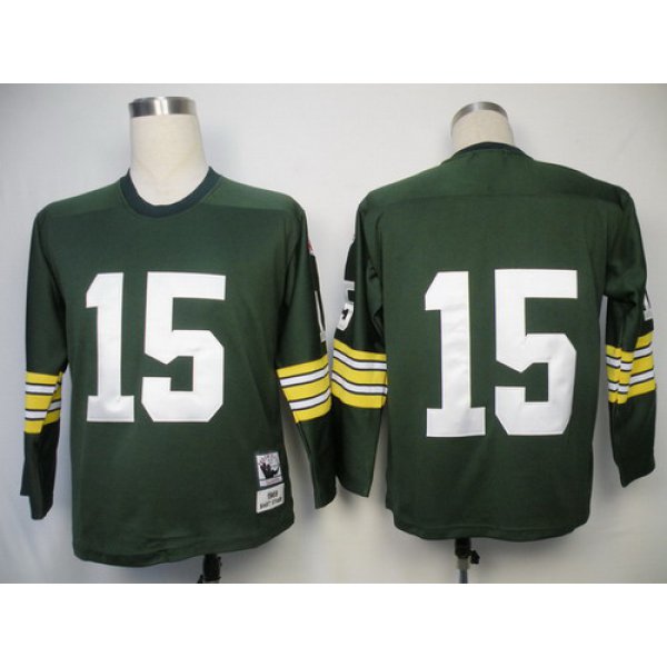 Green Bay Packers #15 Bart Starr Green Long-Sleeved Throwback Jersey