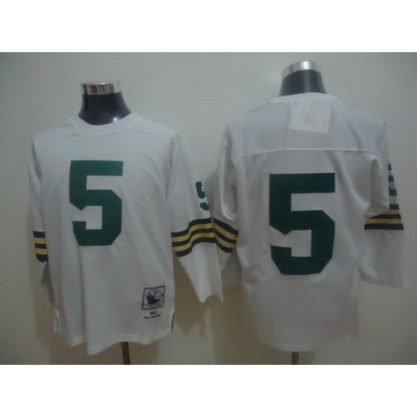 Green Bay Packers #5 Paul Hornung White Long-Sleeved Throwback Jersey