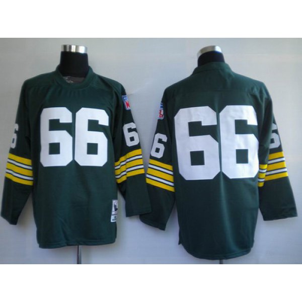 Green Bay Packers #66 Ray Nitschke Green Long-Sleeved Throwback Jersey