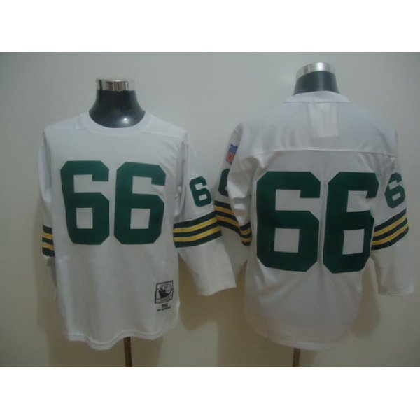 Green Bay Packers #66 Ray Nitschke White Long-Sleeved Throwback Jersey