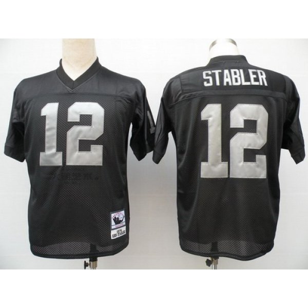 Oakland Raiders #12 Ken Stabler Black Throwback Jersey