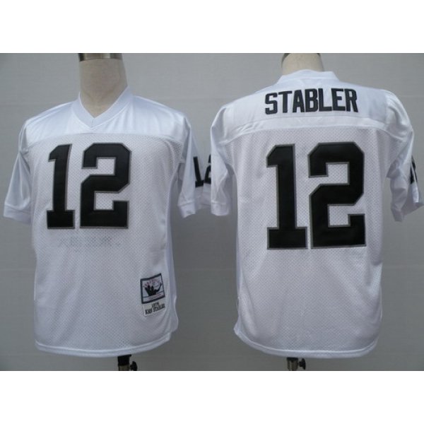 Oakland Raiders #12 Ken Stabler White Throwback Jersey