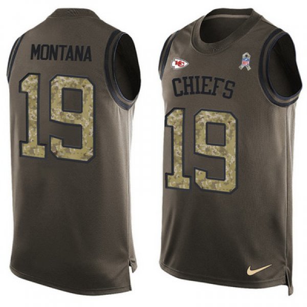 Men's Kansas City Chiefs #19 Joe Montana Green Salute to Service Hot Pressing Player Name & Number Nike NFL Tank Top Jersey
