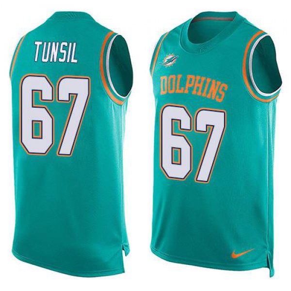 Men's Miami Dolphins #67 Laremy Tunsil Aqua Green Hot Pressing Player Name & Number Nike NFL Tank Top Jersey