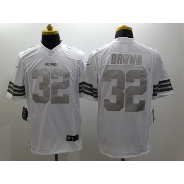 Nike Cleveland Browns #32 Jim Brown Platinum White Limited Jersey