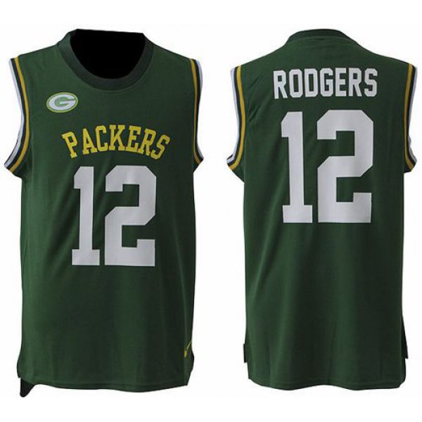 Men's Green Bay Packers #12 Aaron Rodgers Green Hot Pressing Player Name & Number Nike NFL Tank Top Jersey