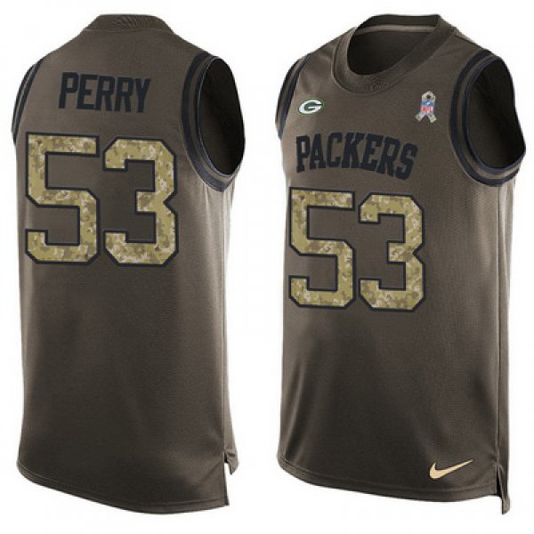 Men's Green Bay Packers #53 Nick Perry Green Salute to Service Hot Pressing Player Name & Number Nike NFL Tank Top Jersey