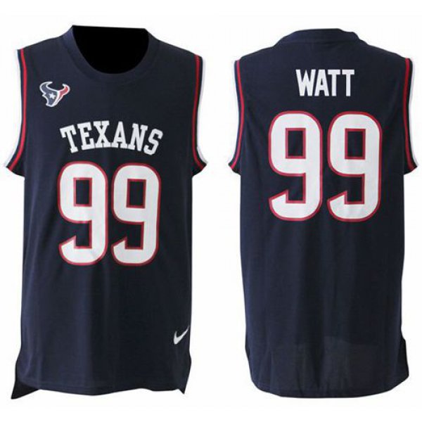 Men's Houston Texans #99 J.J. Watt Navy Blue Hot Pressing Player Name & Number Nike NFL Tank Top Jersey