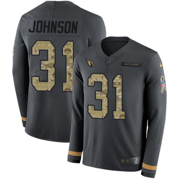 Nike Cardinals #31 David Johnson Anthracite Salute to Service Men's Stitched NFL Limited Therma Long Sleeve Jersey