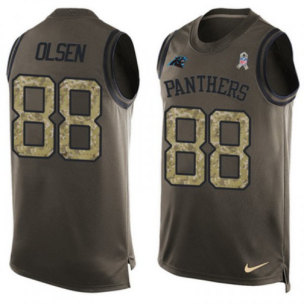 Men's Carolina Panthers #88 Greg Olsen Green Salute to Service Hot Pressing Player Name & Number Nike NFL Tank Top Jersey