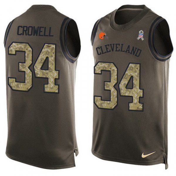 Men's Cleveland Browns #34 Isaiah Crowell Green Salute to Service Hot Pressing Player Name & Number Nike NFL Tank Top Jersey