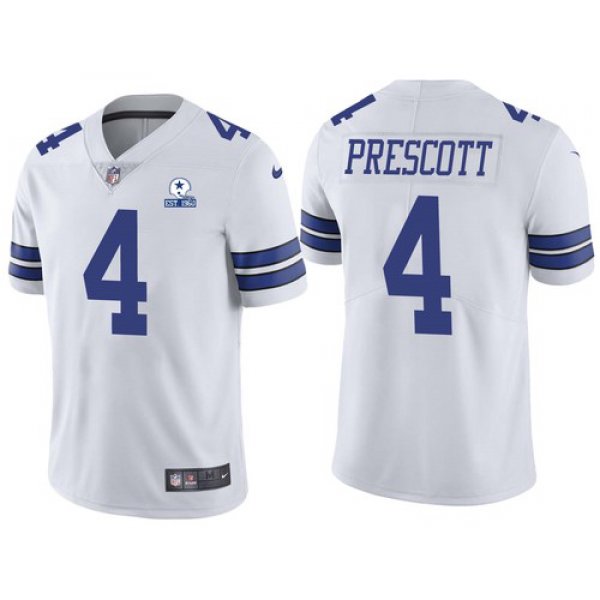 Men's Dallas Cowboys #4 Dak Prescott White 60th Anniversary Vapor Untouchable Stitched NFL Nike Limited Jersey