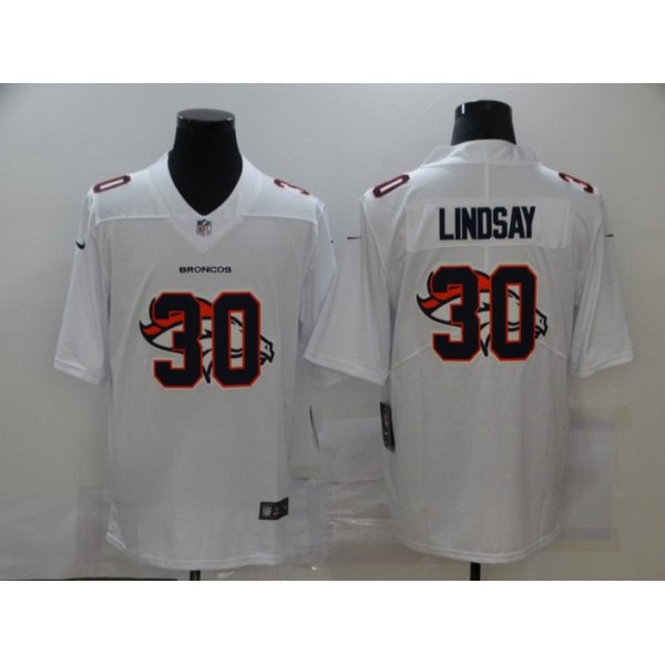 Men's Denver Broncos #30 Phillip Lindsay White 2020 Shadow Logo Vapor Untouchable Stitched NFL Nike Limited Jersey