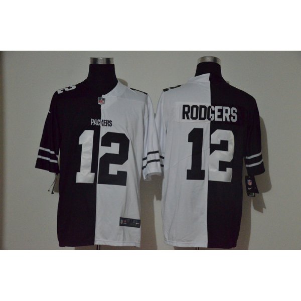 Men's Green Bay Packers #12 Aaron Rodgers Black White Peaceful Coexisting 2020 Vapor Untouchable Stitched NFL Nike Limited Jersey