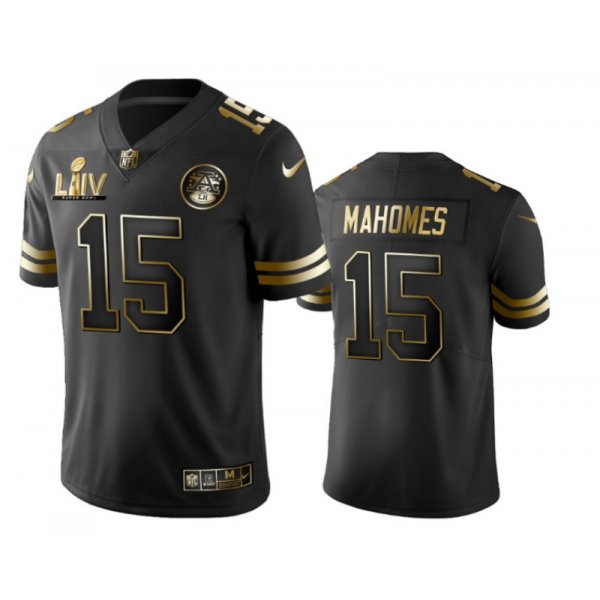 Men's Kansas City Chiefs #15 Patrick Mahomes Black Super Bowl LIV Golden Edition Jersey