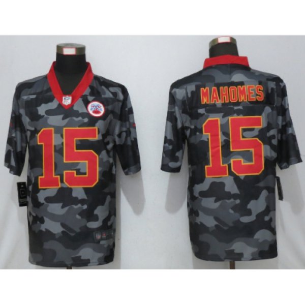 Men's Kansas City Chiefs #15 Patrick Mahomes Camo Red Name 2020 Salute To Service Stitched NFL Nike Limited Jersey