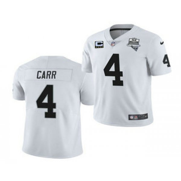 Men's Las Vegas Raiders #4 Derek Carr White 2020 Inaugural Season With C Patch Vapor Limited Stitched NFL Jersey