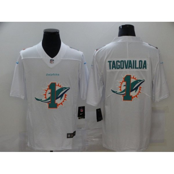 Men's Miami Dolphins #1 Tua Tagovailoa White 2020 Shadow Logo Vapor Untouchable Stitched NFL Nike Limited Jersey