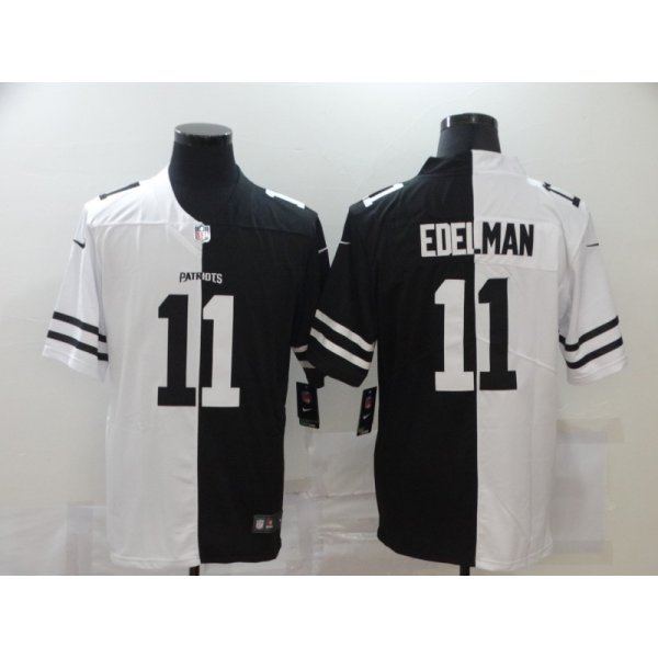 Men's New England Patriots #11 Julian Edelman White Black Peaceful Coexisting 2020 Vapor Untouchable Stitched NFL Nike Limited Jersey