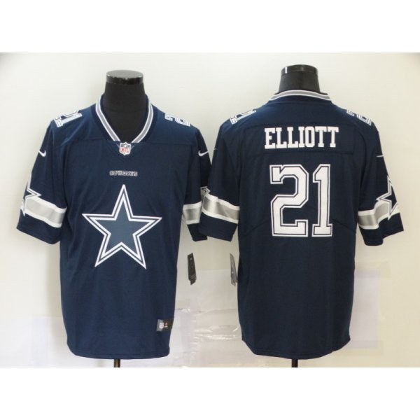 Men's Dallas Cowboys #21 Ezekiel Elliott Navy Blue 2020 Big Logo Vapor Untouchable Stitched NFL Nike Fashion Limited Jersey