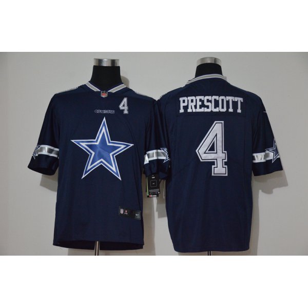 Men's Dallas Cowboys #4 Dak Prescott Navy Blue 2020 Big Logo Number Vapor Untouchable Stitched NFL Nike Fashion Limited Jersey