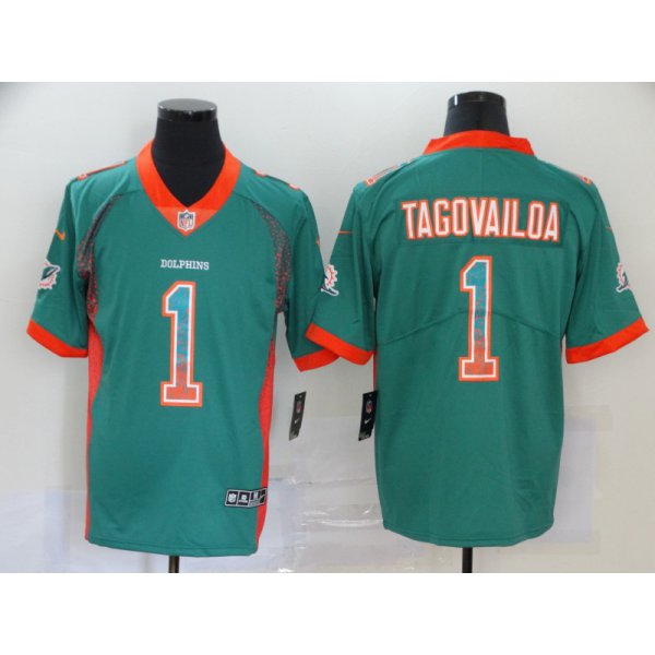 Men's Miami Dolphins #1 Tua Tagovailoa Green 2020 Fashion Drift Color Rush Stitched NFL Nike Limited Jersey